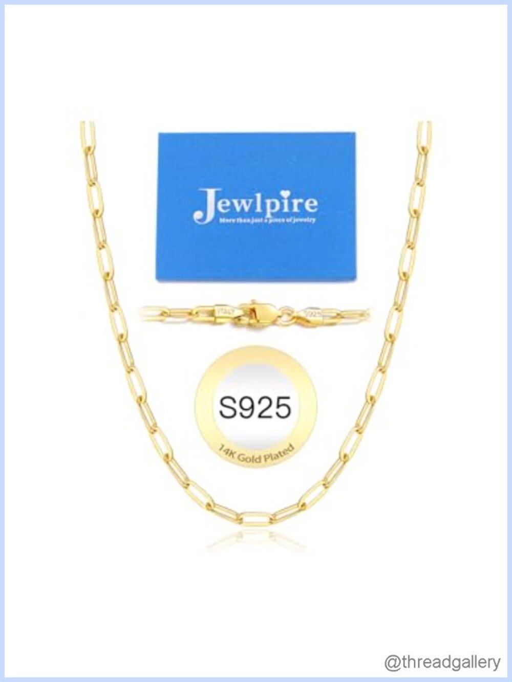14K Gold Plated 925 Sterling Silver Paperclip Chain Necklace for Women 4mm
